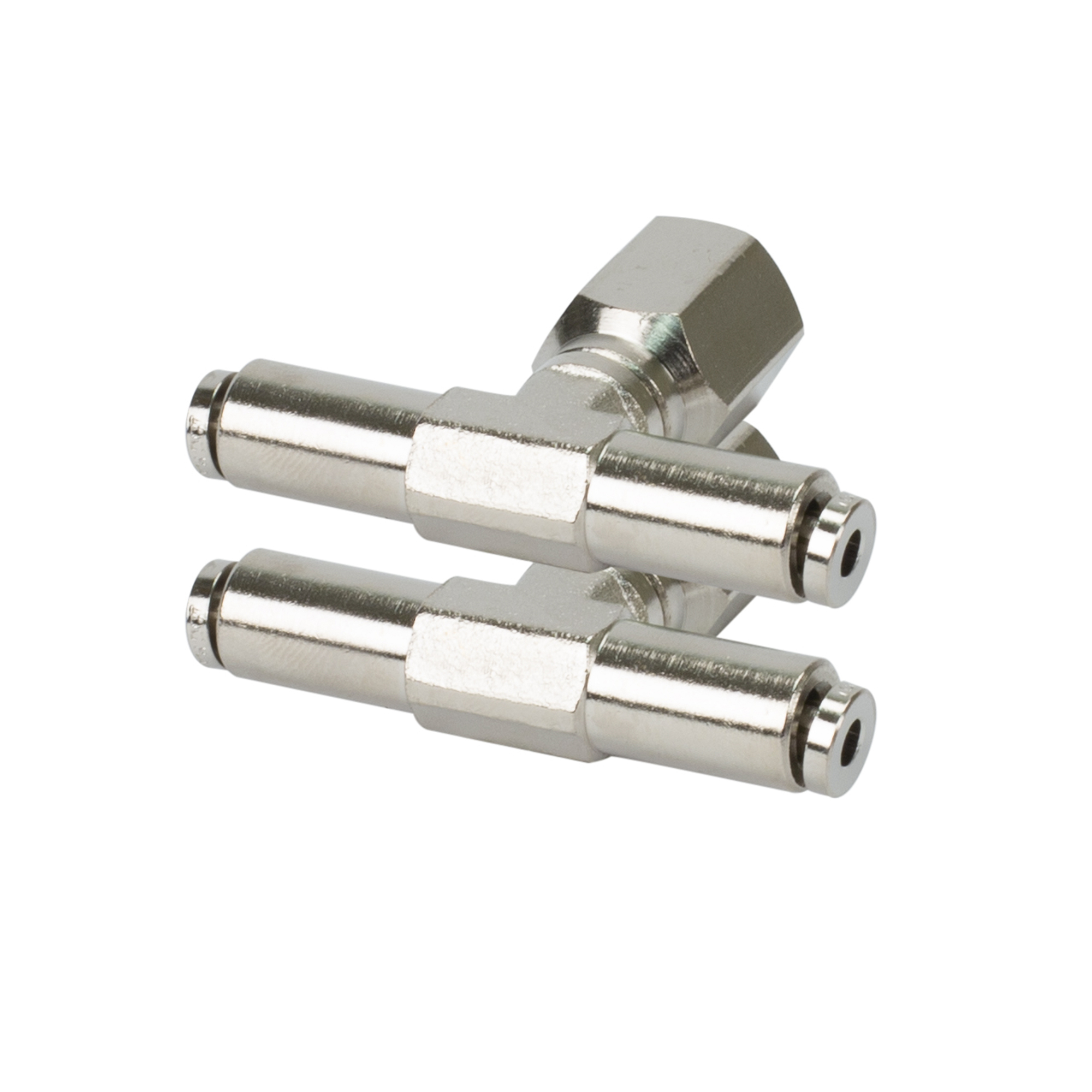 Viair Swivel T Push-to-Connect Fitting - 1/8in. NPT, Nickel-Plated Brass, DOT Approved, Model# 11826